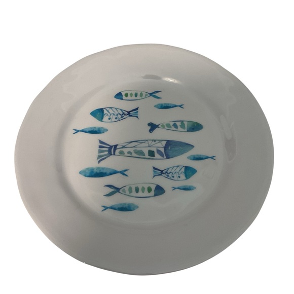 Set of 8 Melamine Fish Motif Plates 9" Green And Blue Fish Pattern - Picture 1 of 4